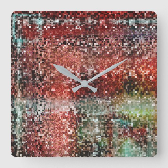 Ladrilho vermelho manchado com tinta spray square wall clock (Front)