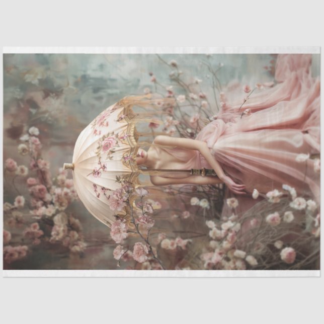 Lady & a Parasol, Portrait & Floral Art Tissue Paper (Front)