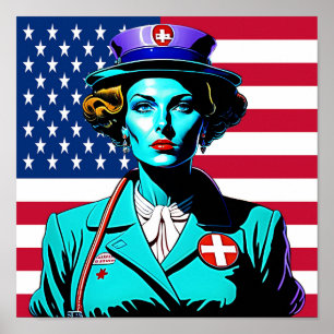 Lady America. USA flag lady Poster