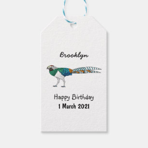 Lady amherst's pheasant bird cartoon illustration gift tags