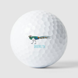 Lady amherst's pheasant bird cartoon illustration golf balls