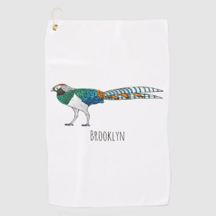 Lady amherst's pheasant bird cartoon illustration golf towel