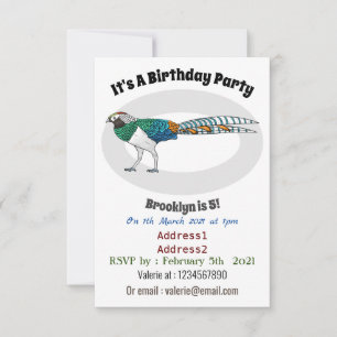 Lady amherst's pheasant bird cartoon illustration  invitation