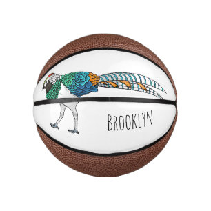 Lady amherst's pheasant bird cartoon illustration mini basketball