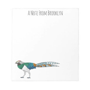 Lady amherst's pheasant bird cartoon illustration notepad