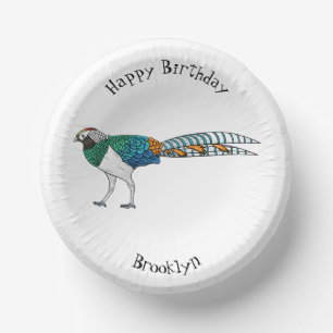 Lady amherst's pheasant bird cartoon illustration paper plate