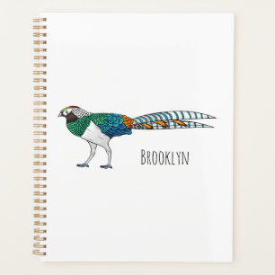 Lady amherst's pheasant bird cartoon illustration planner
