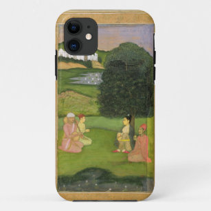 Lady and attendant listening to music at sunset, f iPhone 11 case