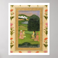 Lady and attendant listening to music at sunset, f