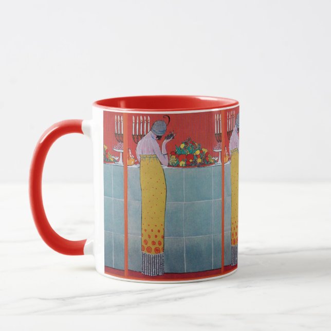 LADY AND FRUITS TABLE SET ART DECO BEAUTY FASHION MUG (Left)