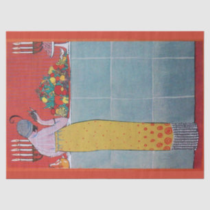 LADY AND FRUITS TABLE SET ART DECO BEAUTY FASHION TISSUE PAPER