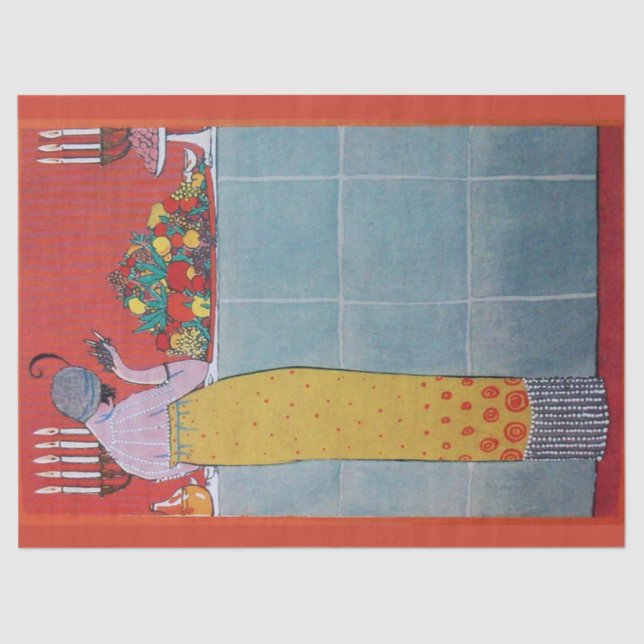 LADY AND FRUITS TABLE SET ART DECO BEAUTY FASHION TISSUE PAPER (Front)