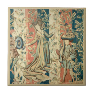 Lady and Gentlemen Mediaeval Middle Ages Tile