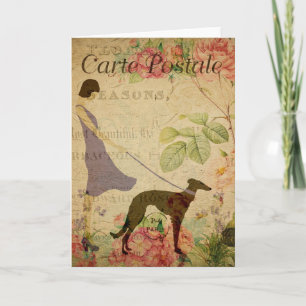 Lady and Greyhound Vintage French Postcard