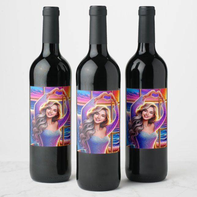 Lady and Heart Hands Wine Label (Bottles)