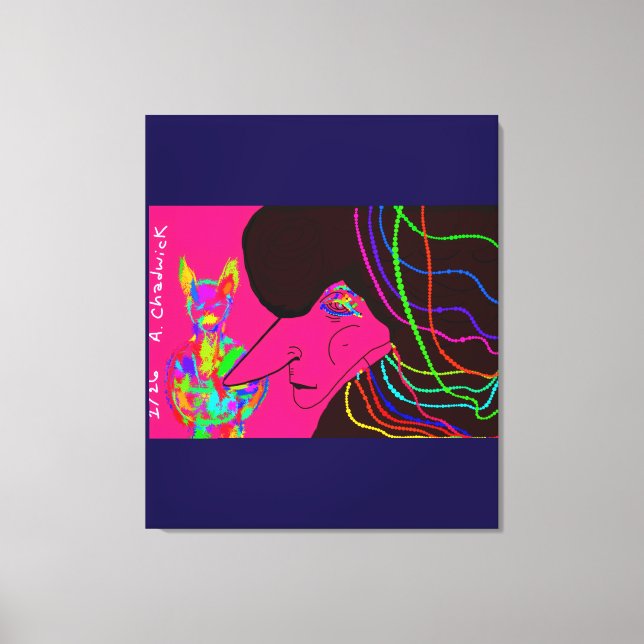 Lady and Her Furry Magical Rainbow Doll Canvas Print (Front)