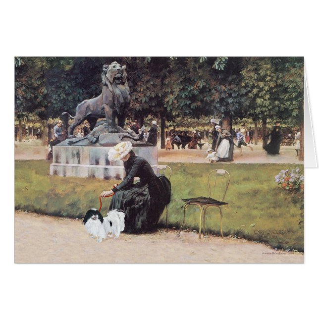 Lady and Japanese Chin in the Park (Front Horizontal)