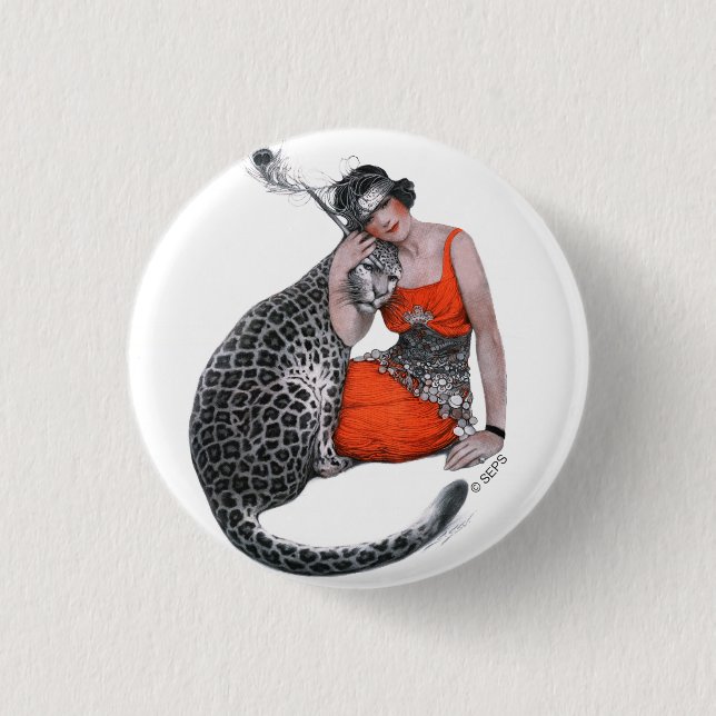 Lady and Leopard 3 Cm Round Badge (Front)