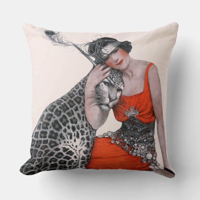 Lady and Leopard Cushion (Front)