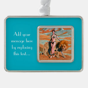 Lady and Lion Silver Plated Framed Ornament
