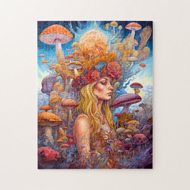Lady And Mushrooms Surreal Fantasy Art Jigsaw Puzzle (Vertical)
