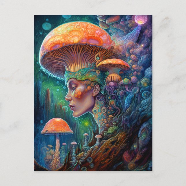 Lady And Mushrooms Surreal Fantasy Art Postcard (Front)
