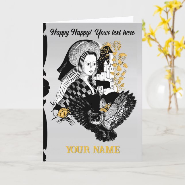 Lady and Night Owl Card (Yellow Flower)