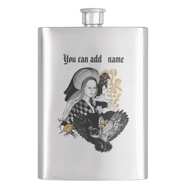 Lady and Night Owl Hip Flask (Front)