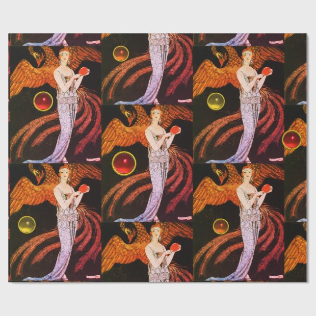 LADY AND PHOENIX ART DECO BEAUTY FASHION COSTUME WRAPPING PAPER (Flat)