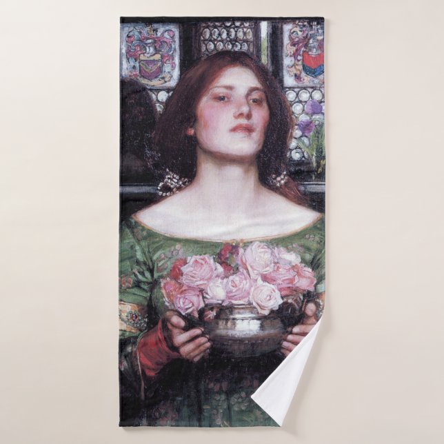 Lady and Roses, John William Waterhouse Bath Towel (Bath Towel)