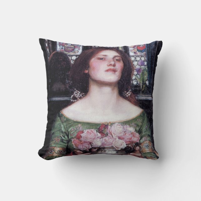 Lady and Roses, John William Waterhouse Cushion (Front)