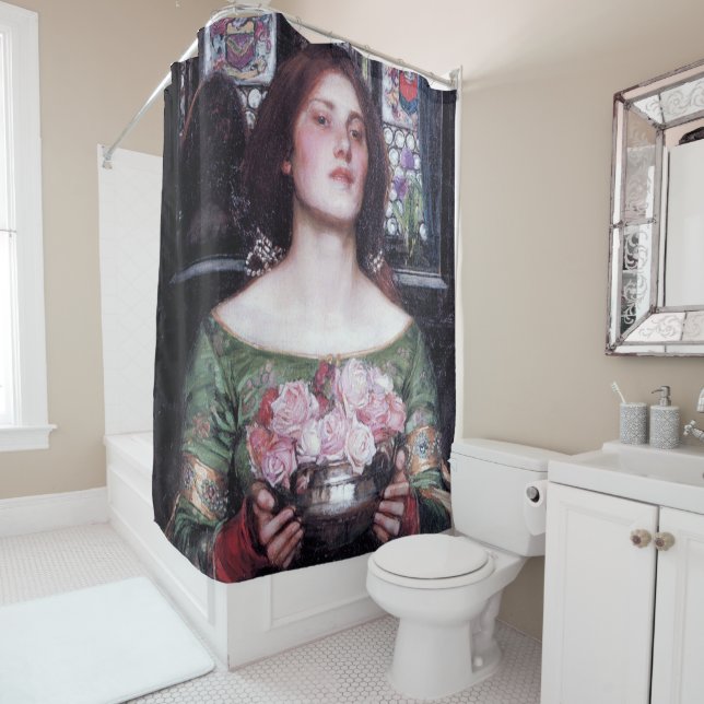 Lady and Roses, John William Waterhouse Shower Curtain (In Situ)