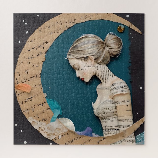 Lady and the Moon Collage Jigsaw Puzzle (Vertical)