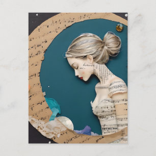 Lady and the Moon Collage Postcard