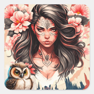 Lady and the Owl Square Sticker