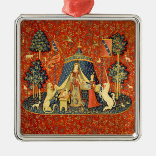 Lady and the Unicorn Mediaeval Tapestry Art Metal Tree Decoration