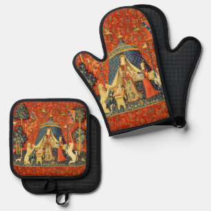 Lady and The Unicorn Mediaeval Tapestry: French Ar Oven Mitt & Pot Holder Set