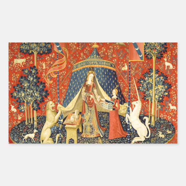 Lady and The Unicorn Mediaeval Tapestry: French Ar Rectangular Sticker (Front)