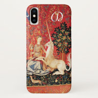 LADY AND UNICORN Fantasy Flowers,Animals Monogram