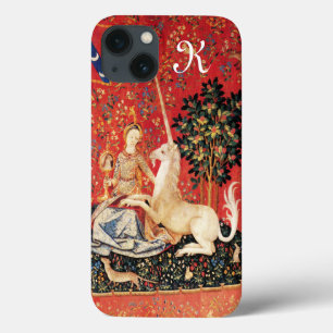 LADY AND UNICORN Fantasy Flowers,Animals Monogram iPhone 13 Case