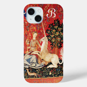 LADY AND UNICORN Fantasy Flowers,Animals Monogram iPhone 15 Case