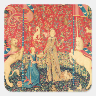 LADY AND UNICORN Fantasy Flowers,Animals Square Sticker