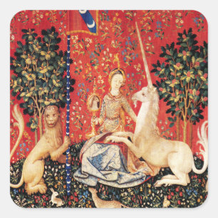 LADY AND UNICORN Fantasy Flowers,Animals Square Sticker