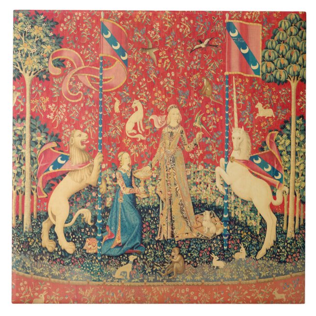 LADY AND UNICORN Fantasy Flowers,Animals Tile (Front)