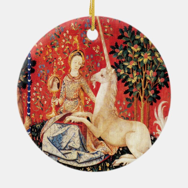 LADY AND UNICORN Lion,Fantasy Flowers,Animals Ceramic Tree Decoration (Back)
