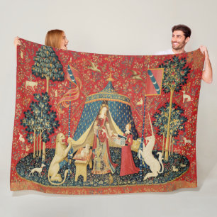 LADY AND UNICORN Lion,Fantasy Flowers,Animals Fleece Blanket