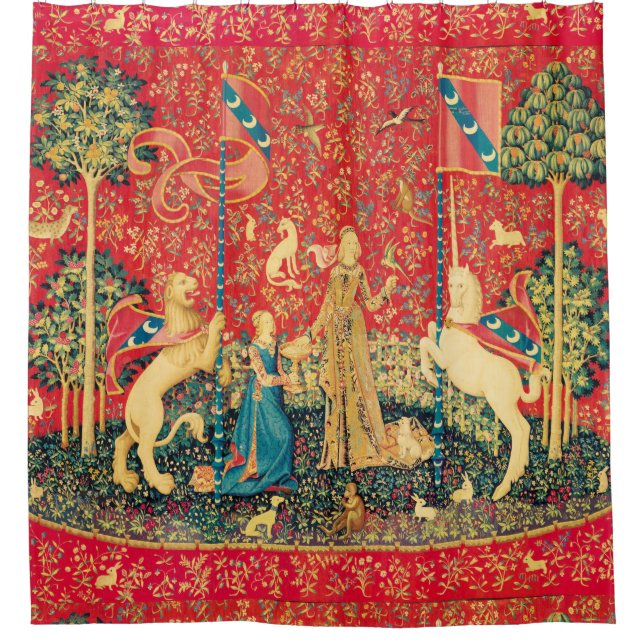 LADY AND UNICORN Lion,Fantasy Flowers,Animals Shower Curtain (Front)