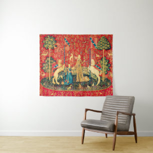 LADY AND UNICORN Lion,Fantasy Flowers,Animals Tapestry