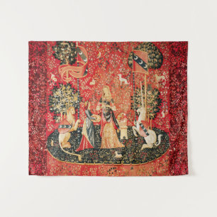 LADY AND UNICORN Lion,Fantasy Flowers,Animals Tapestry