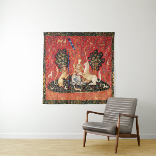 LADY AND UNICORN Lion,Fantasy Flowers,Animals Tapestry